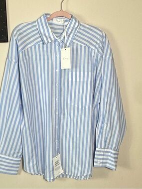 MAYE light Blue & White Vertical Stripe Button-Up Blouse